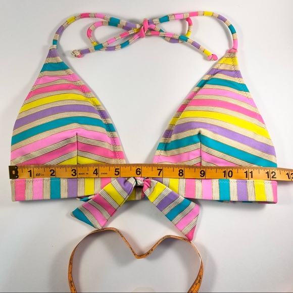Victoria Secret Bikini Top Multi Color w/ Gold Stripes, Padded w/Back Clasp - Picture 4 of 14